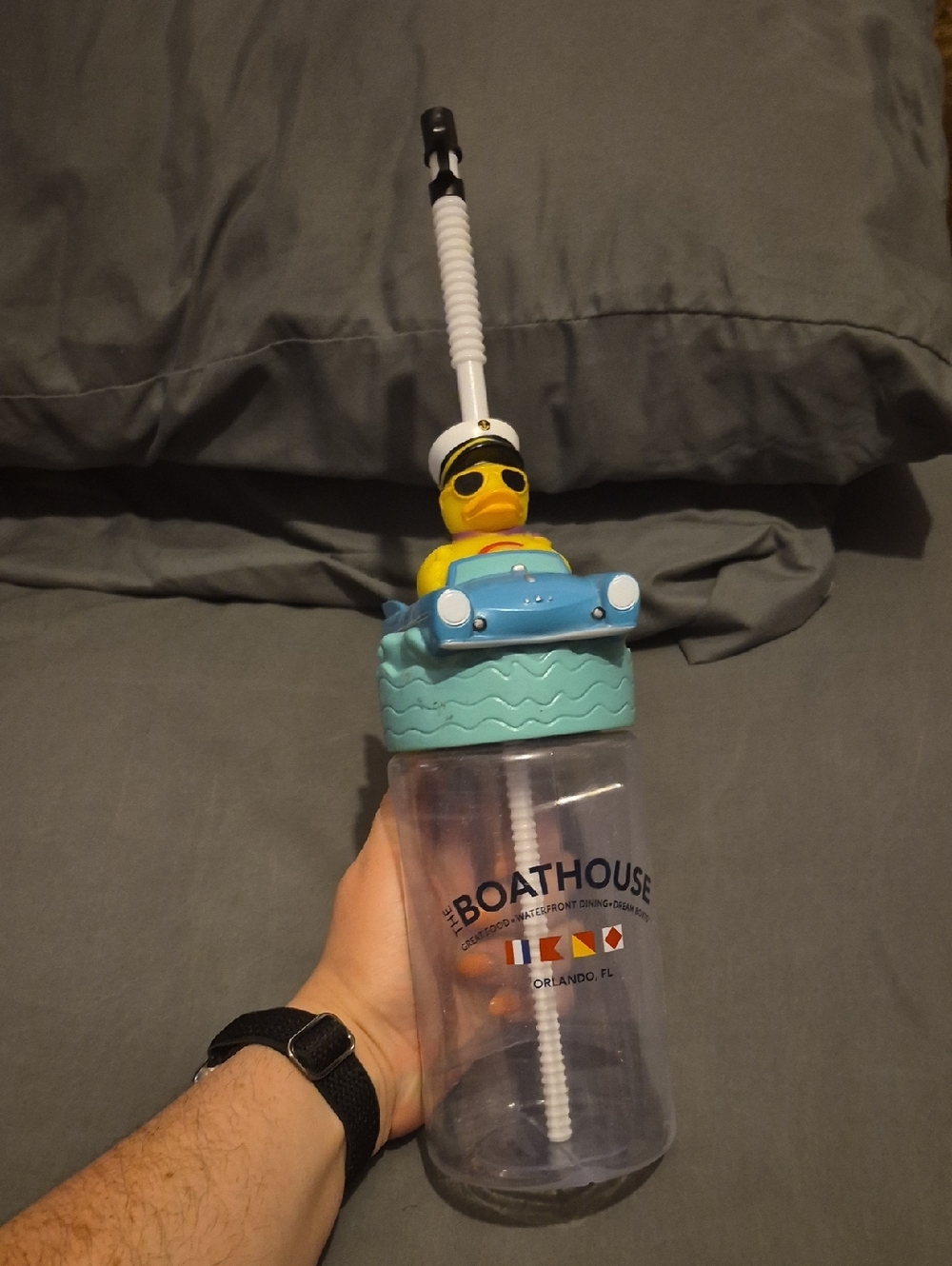 The Boathouse Duck Sip Straw Bottle - Blue & Yellow Bottle